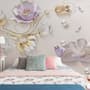 3D Embossed Look Tulip Floral with Swan Wallpaper Mural