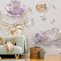 3D Embossed Look Tulip Floral with Swan Wallpaper Mural