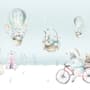 Cartoon-Winterlandschaft und Eichhörnchen mit Heißluftballons Fototapete