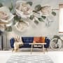 Beautiful White Roses and Butterflies Wallpaper Mural