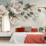 Beautiful White Roses and Butterflies Wallpaper Mural
