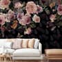 Vintage Dark Pink Flowers Wallpaper Mural
