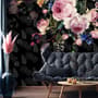 Dark Pink Flowers and Yellow Butterfly Wallpaper Mural