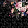 Dark Pink Flowers and Yellow Butterfly Wallpaper Mural
