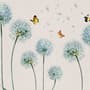 Blue Dandelion and Yellow Butterflies Wallpaper Mural