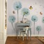 Blue Dandelion and Yellow Butterflies Wallpaper Mural