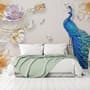 3D Embossed Look Tulip Floral with Peacock Wallpaper Mural