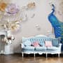 3D Embossed Look Tulip Floral with Peacock Wallpaper Mural
