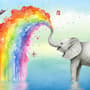 Kinder Fototapete Elefant mit Aquarell-Regenbogen