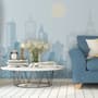 Blue Monochrome Cityscape and Soft Sun Wallpaper Mural