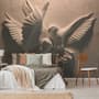 3D Embossed Look Cement Pigeons Wallpaper Mural