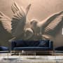 3D Embossed Look Cement Pigeons Wallpaper Mural