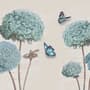 Light Blue Hydrangea Flowers and Butterflies Wallpaper Mural