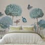 Light Blue Hydrangea Flowers and Butterflies Wallpaper Mural