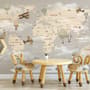 Beige Kids World Map with Hot Air Balloon Wallpaper Mural
