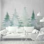 Papier peint panoramique forêt de pins d'hiver à l'aquarelle
