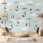 Kids Pandas With Colorful Umbrella Wallpaper Mural