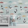 Kids Pandas With Colorful Umbrella Wallpaper Mural
