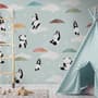 Kids Pandas With Colorful Umbrella Wallpaper Mural