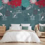 Cage Birds and Colorful Flowers Wallpaper Mural