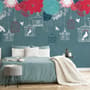 Cage Birds and Colorful Flowers Wallpaper Mural