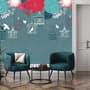 Cage Birds and Colorful Flowers Wallpaper Mural
