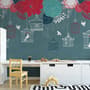 Cage Birds and Colorful Flowers Wallpaper Mural