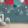 Cage Birds and Colorful Flowers Wallpaper Mural