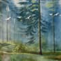 Watercolor Painting Misty Forestscape Wallpaper Mural