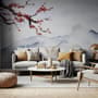 Snowy Mountainscape with Cherry Blossom Wallpaper Mural