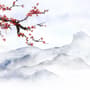 Snowy Mountainscape with Cherry Blossom Wallpaper Mural