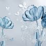 Blue Transparent Floral and White Butterflies Wallpaper Mural