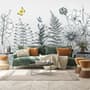 Charcoal Leaf and Flower Wallpaper Mural