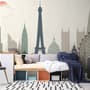 Paris City with Eiffel Tower and Amusement Park Wallpaper Mural