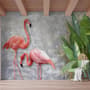 3D Look Pink Flamingo with Tropical Leaves Wallpaper Mural