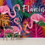 Pink Flamingo with Colorful Leaf Wallpaper Mural