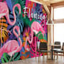 Pink Flamingo with Colorful Leaf Wallpaper Mural