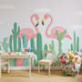 Papier peint couple de flamants roses avec cactus