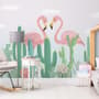 Papier peint couple de flamants roses avec cactus