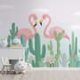 Papier peint couple de flamants roses avec cactus