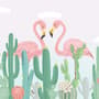 Papier peint couple de flamants roses avec cactus