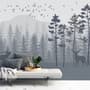 Monochrome Mountain and Forest Scape Wallpaper Mural