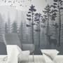 Monochrome Mountain and Forest Scape Wallpaper Mural