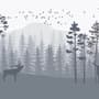 Monochrome Mountain and Forest Scape Wallpaper Mural