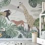 Retro Wild Animals with Tropical Leaves Wallpaper Mural