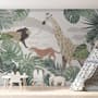 Retro Wild Animals with Tropical Leaves Wallpaper Mural