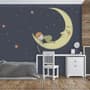 Cartoon Moon with Little Child and Night Sky Wallpaper Mural