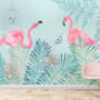 Vintage Pink Flamingo with Tropical Leaves Wallpaper Mural