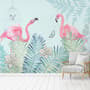 Vintage Pink Flamingo with Tropical Leaves Wallpaper Mural