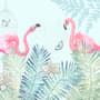 Vintage Pink Flamingo with Tropical Leaves Wallpaper Mural